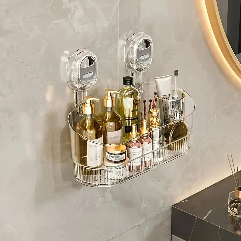 No-Drill Suction Bathroom Shelf – Strong Hold Shower Storage Rack | Easy Install, No Damage